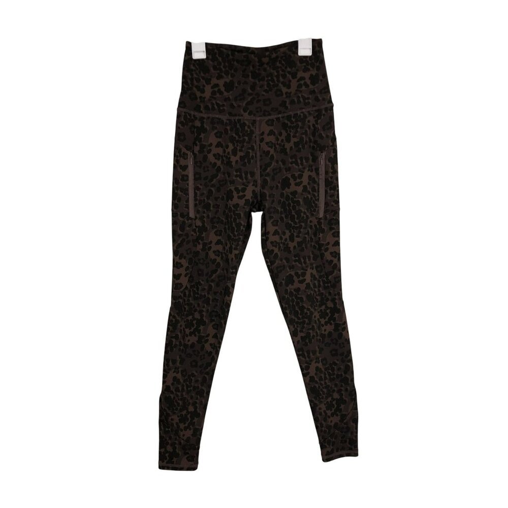 Kayunger Leggings Leopard Print High Waist Athletic Side Pockets Size M Womens